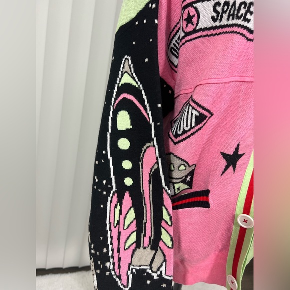 SPIRIT JERSEY Unisex Out Of This World Alien Galaxy Print Sweater Cardigan M - Picture 6 of 16